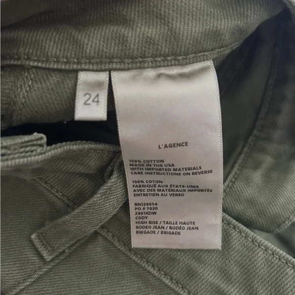 L’Agence Cody High Rise Rodeo Jeans Green High Waist Utility Barrel Leg Jeans 24 - Picture 9 of 13